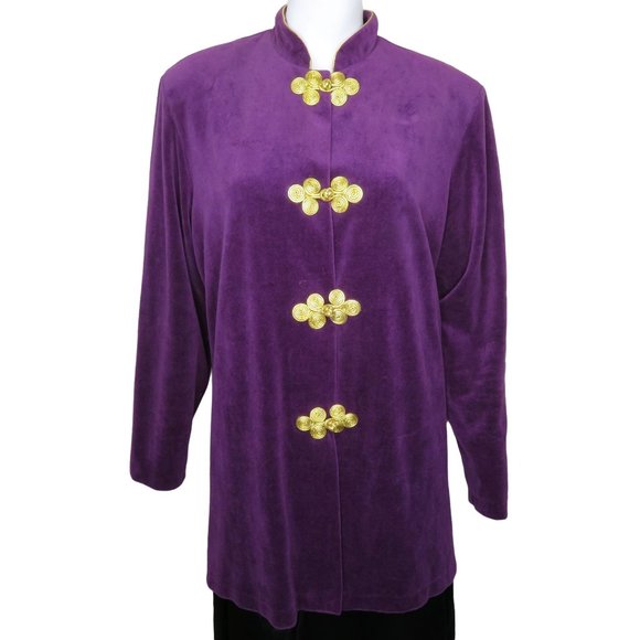 Vintage 80s Ruth Norman for Neiman Marcus Velour Guru Jacket Purple Gold Toggles - Picture 12 of 14